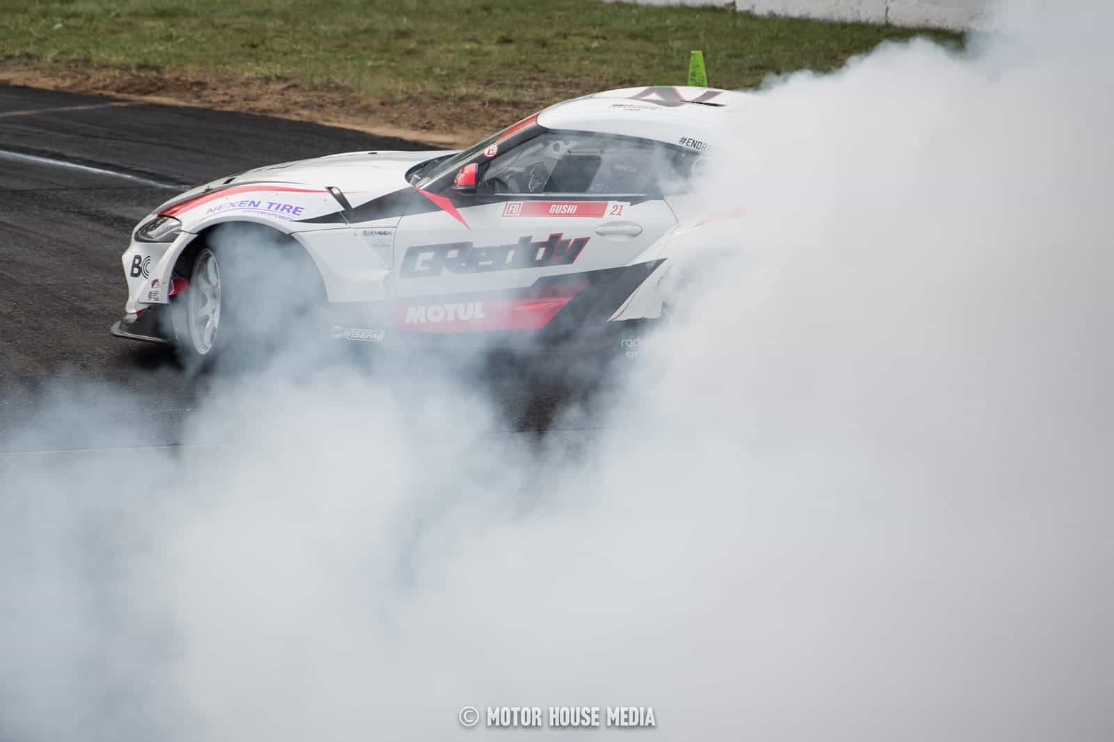 Ken Gushi lost in the tire haze of Formula Drift