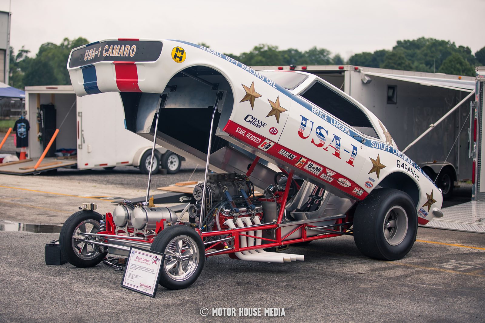 Bruce Larson's vintage Funny cars during Thunder Fest by Summit racing at the GoodGuys car show