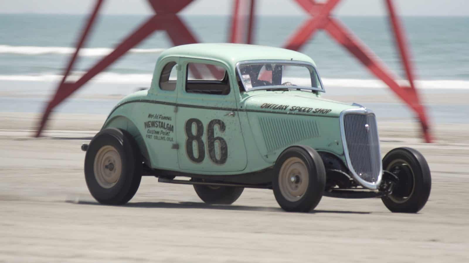 Traditional Hot Rod racing on the Beach at The Race of Gentlemen