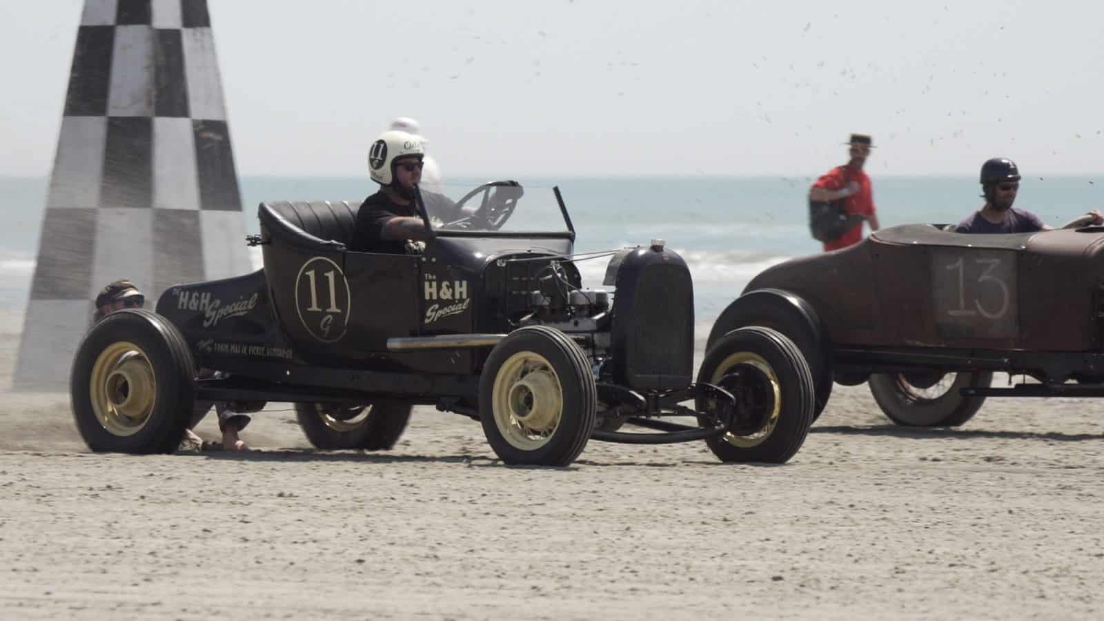 Traditional Hot Rods racing on the beach at TROG
